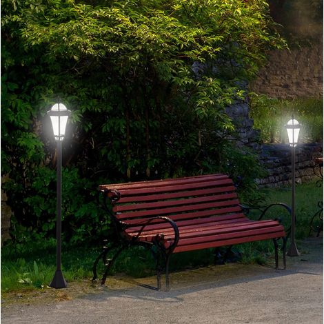 Lampione solare da esterno LED, set da 2, IP44, ABS, H129 cm, nero OKMYHOME (1/5)
