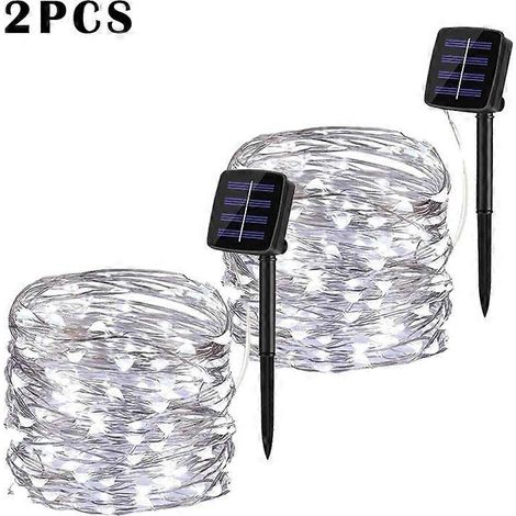 Guirlande lumineuse solaire LED étanche pour jardin extérieur lampe féérique 7 m/12 m/22 m/32 m - 22 m 200 LED - Lot de 2 - Blanc (1/5)