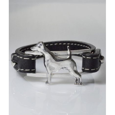 Kurzhaariger Fuchs echtes Lederband in Sterling Silber