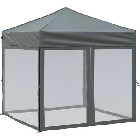 Tente pliante de réception, parois gris anthracite, 2 x 2 mètres (1/5)