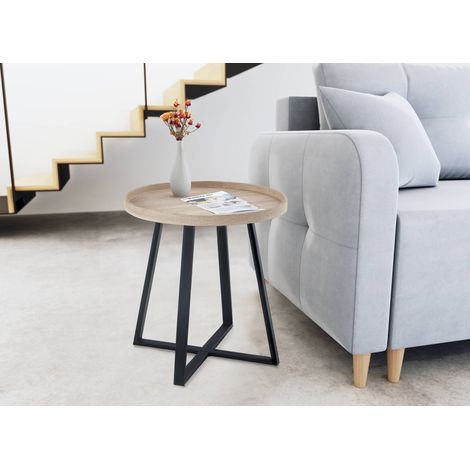 Table dappoint ronde en bois et pieds en metal noir briya (1/4)