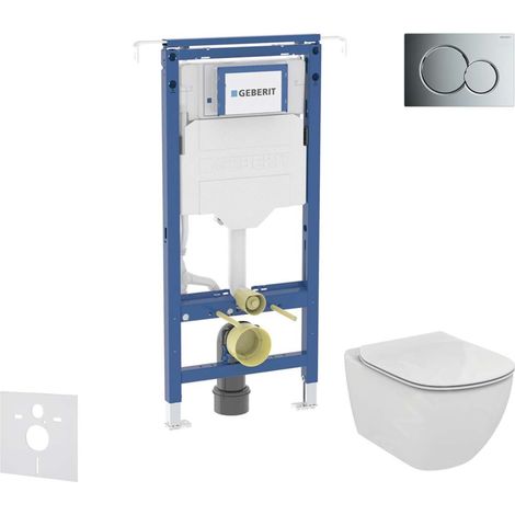 Geberit Duofix - Conjunto de instalación empotrada, inodoro y asiento Ideal Standard Tesi, botón Sigma01, cromo brillante SANI11CD1108 (1/5)