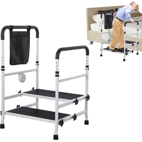 Marchepied médical d’aide à la mobilité 2 marches avec 2 poignées - Hauteur réglable - Plateforme antidérapante, frais 200 kg - Lit/cuisine/voiture/camping-car/baquet - Adjustable double armrest doubl (1/5)