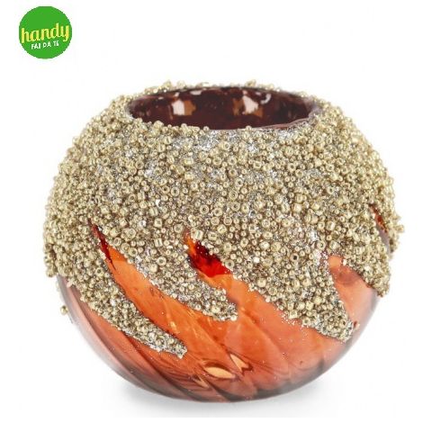 Bizzotto Portacandela di Natale Vortex Vetro Marrone D 8 Cm Oro