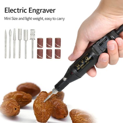GARRYFIZH Mini perceuse électrique 100V-240V, 14 pièces, outil de perçage, vitesse variable, stylo de gravure rotatif, kit de sculpture pour fraisage et polissage
