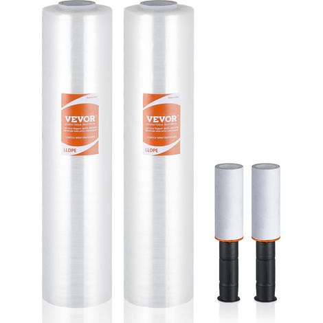 VEVOR Pellicola estensibile trasparente 381mm x 305m rotoli di pellicola, Rotolo da 2 Pezzi, Calibro 60, Pellicola estensibile con maniglie per avvolgimento per spedizioni traslochi