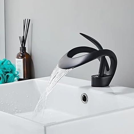 Bathroom Faucet, Sink Faucet, Bathroom Mixer Tap with Single Lever Ceramic Valve and Adjustable Cold, Sink Faucet (Black) (1/5)