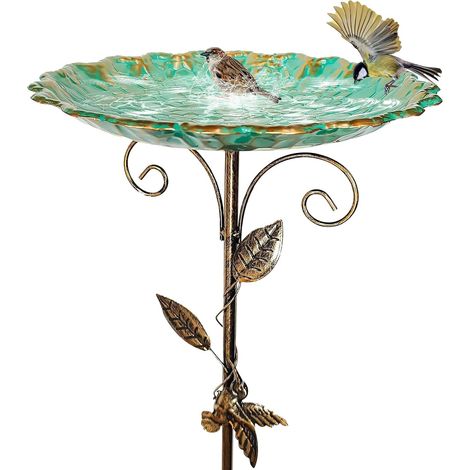 Bagno per uccelli da esterno, mangiatoia vintage, vasca in metallo su supporto, resistente al gelo, altezza regolabile per giardino, patio, balcone (1/5)