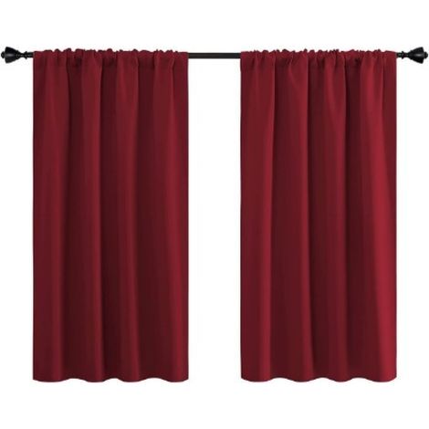 Set aus 2 einfarbigen, bordeauxroten Verdunkelungsvorhängen, matte Oberfläche, Schaumstofffutter, persischer Stil, mit Stangendurchzug. Länge: 84 cm (R64). (1/5)