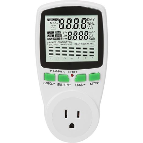 Energy Monitor 0.000KWh‑9999KWh Power Meter Plug 0‑16A Electricity Usage Monitor(US 110V) (1/5)