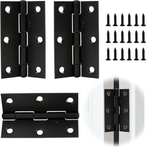 Juego de 3 bisagras de puerta de alta resistencia con rodamientos de bolas - 75 mm - Acero inoxidable negro - Con 6 orificios - Para puertas macizas - Puerta de jardín - Uso interior y exterior (1/5)