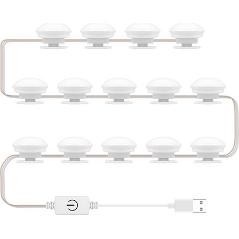 14-teiliger USB-LED-Schminkspiegel, wiederaufladbare Leuchtmittel, einstellbare Lichtfarbe 3000K 6000K, doppelseitige Montage (1/5)