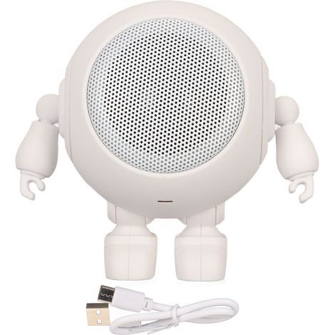 Tragbarer Bluetooth-Lautsprecher in Roboterform (5.0, 1000 mAh, integriertes Mikrofon, Mini-Lautsprecher für drinnen, draußen und Partys) – Weiß