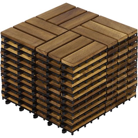 Dalles de terrasse en acacia jaune 30 x 30 cm, lot de 11 pièces pour extérieur (1/5)