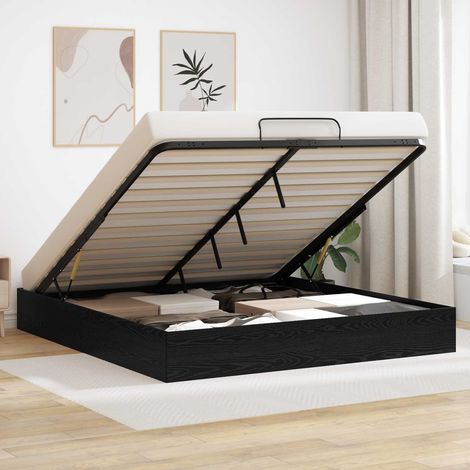Estructura de Cama Ottoman Roble Negro 203 x 160 x 25 cm