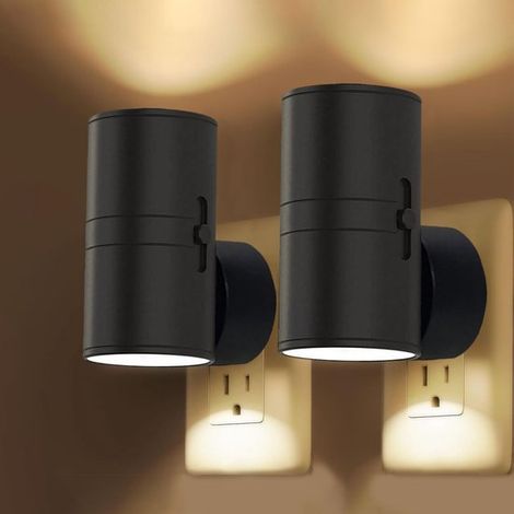 luces nocturnas LED enchufables, sensor crepuscular, 5-300 lm, brillo ajustable, 2700K, Luces nocturnas regulables para cocina, pasillo, Negro (1/5)