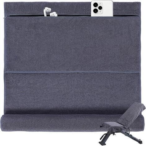Fitnesshandtuch 135x50cm, saugfähig und schnelltrocknend, Mikrofaser mit Reißverschlusstasche, ideal für Fitnessstudio, Yoga, Outdoor-Sportarten, Training und Strand (Dunkelgrau) (1/5)