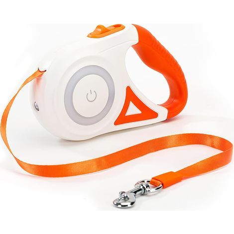 Laisse De Chien Rétractable, Frein Et Verrouillage Faciles à Un Bouton Laisse De Chien Extensible avec Lampe De Poche LED(M, Longueur De Corde 5M, Orange) (1/5)