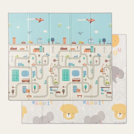 CASABEL Tapis d’Éveil Bébé 180×150 cm, Pliable, Motifs voitures