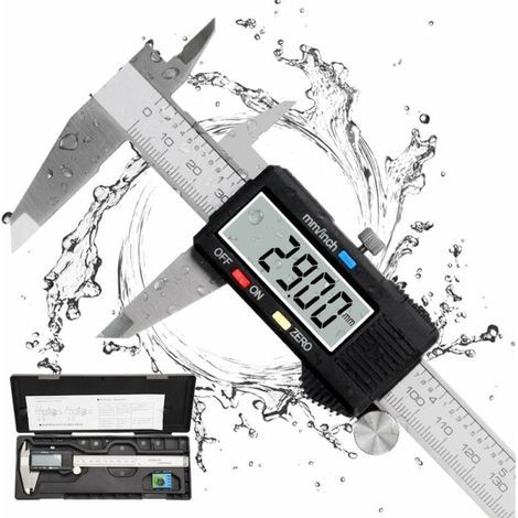 Digitaler Messschieber, 150 mm, Edelstahl, großes LCD-Display, einstellbare Genauigkeit 0,01 mm, mm/Zoll-Umrechnung, spritzwassergeschützt, für Haushalt und Industrie (1/5)