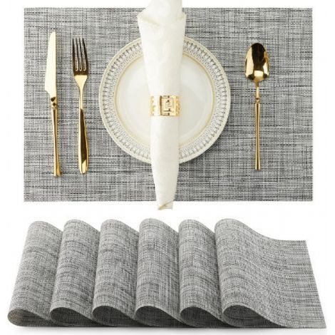 Placemats (set of 6), PVC placemats, waterproof, heat-insulating, non-slip, oil-resistant, washable - Grey (1/5)