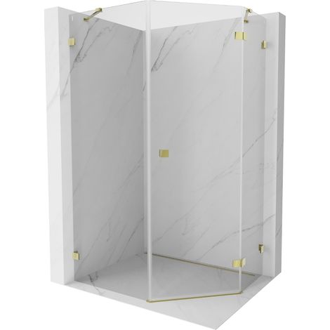 Mexen Lunar cabine de douche pentagonale pivotante droite 90 x 100 cm, transparent, or - 831-090P-100L-50-00-P (1/5)