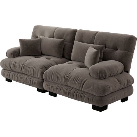 Sofá cloud de chenilla marrón para salón con 2 cojines lumbares y 2 decorativos MODENUIT (1/5)