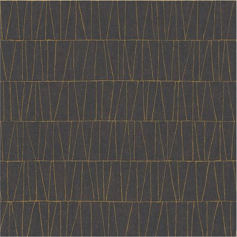 Graphic wallpaper wall Profhome 395063 non-woven wallpaper textured with geometric shapes and metallic highlights black gold anthracite 5.33 m2