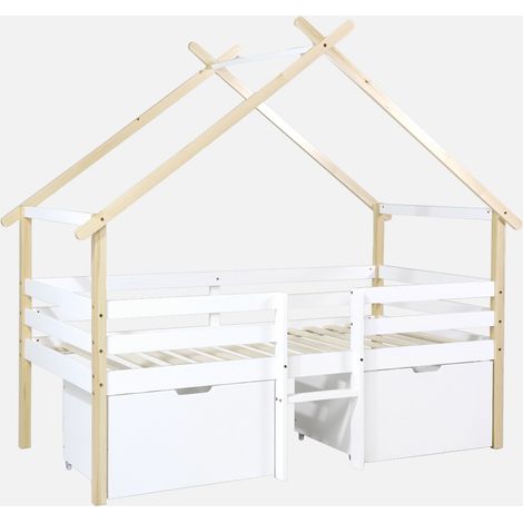 Letto per bambini 90 x 190 cm in legno di pino con rete a doghe inclusa e 2 cassetti (1/5)