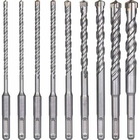 Betonbohrer, 9-teilig (5 mm, 16 x 160 mm), Fliesenbohrer, SDS-Plus-Schlagbohrer für Bohrhammer, Kreuzbohrer für Beton, Ziegel, Stein, Naturmaterialien und Metall (1/5)