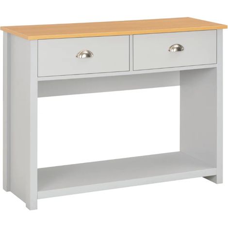 Console 2 tiroirs bois clair et gris Patt (1/5)