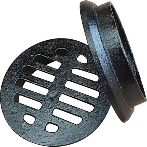 Runder Bodenablauf aus Gusseisen, Rasenablaufabdeckung für den Außenbereich, verstopfungsfreier schwarzer Ablaufrost für Balkone, Dächer und Gärten (11 cm/4 Zoll) (1/5)