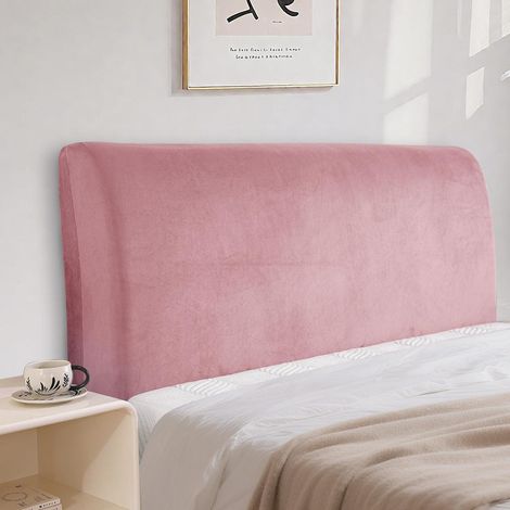 Housse de tête de lit en velours extensible 120cm rose (1/5)
