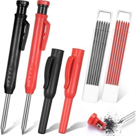 2 Pcs Professional Construction Pencil, Carpenter Scribing Pencil with 12 Leads 2.8mm Carpenter Pencil Refills, Deep Hole Marker Carpenter Pencils for Carpentry Construction (1/5)