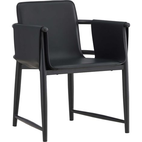 Bjäre chaise de salle à manger accoudoirs cuir PU synthétique noir. (1/4)