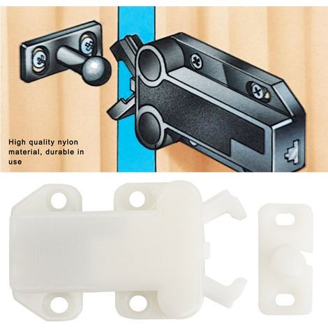 6 kits de loqueteaux à ressort pour tiroirs et portes de meubles, verrous automatiques en nylon, accessoires de quincaillerie, blanc (1/5)