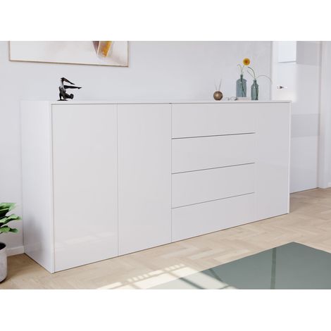 Sideboard Impulse 200cm 3 Türen 4 Pushauszüg Weiß Hgl (1/5)