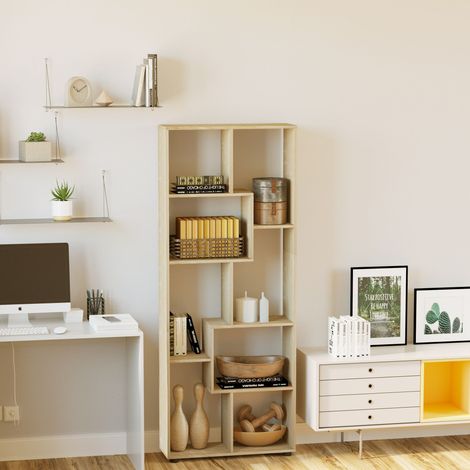 Zickzack-Bücherregal, modernes Design, 70 x 24 x 178 cm (L x B x H), Spanplatte, Naturholz