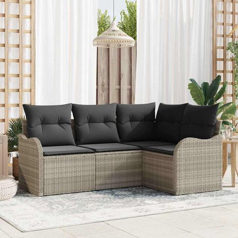 Gartensofa-set 4 pcs Hellgrau Poly-Rattan