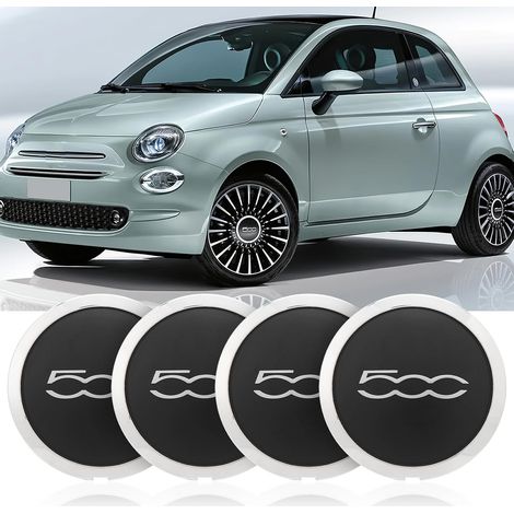 Enjoliveur compatible avec Fiat 500 2012-2022 (4 Bord Argent Lettres Argent) (1/5)