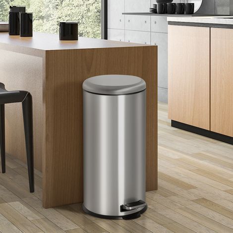 30L Mülleimer Abfalleimer, Papierkorb, Treteimer mit Deckel, Fußpedal, Müllbehälter mit Inneneimer, Mülltrennung für Wohnzimmer, Büro, Rund