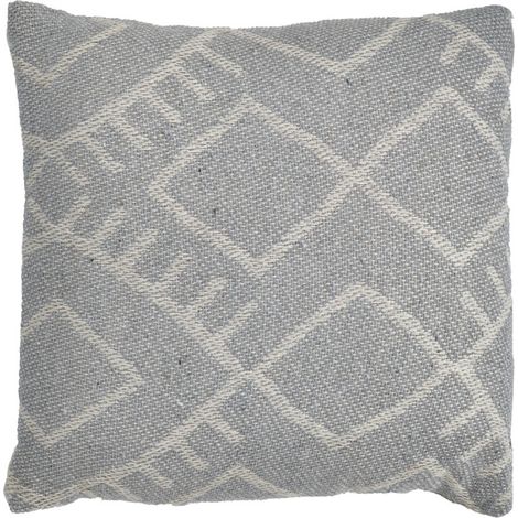 Coussin carré 40 x 40 cm coton brodé avec dessin tribal gris - FLARE (1/5)
