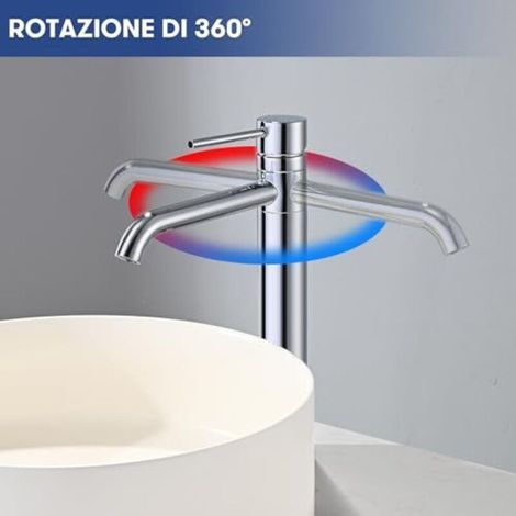 Mitigeur de lavabo pivotant à 360°, robinet de salle de bain monocommande, robinets de lavabo à poser réglables pour eau chaude et froide, aérateur amovible pour économiser l'eau (1/4)