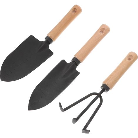 Kit de Jardinage 3 Pièces en Acier au Carbone Manche en Bois  Pelle à Planter, Râteau à Outils de Jardinage, Désherbeur Pratique, Facile à Transporter et Ranger (1/5)