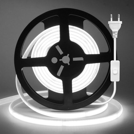 COB LED Strip Light, 240 LEDs/Metre, Flexible Neon Cut 220V with Switch, LED Strip Lighting for Indoor and Outdoor (White Light (6000-6500K), 1M) (1/5)