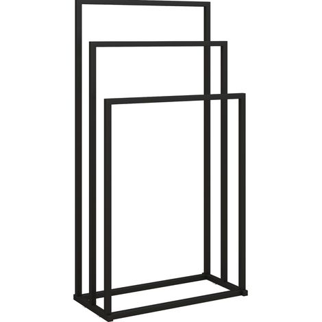 Porta asciugamani a pavimento in acciaio nero con 3 barre, 45 x 21,5 x 85 cm (1/5)