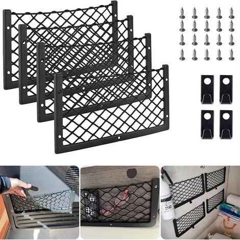 Set di 4 reti portaoggetti a maglia - Borsa portaoggetti - Organizzatore per accessori camper - Rete portaoggetti per bagagliaio e bagagliaio auto - Rete portaoggetti per auto (1/5)