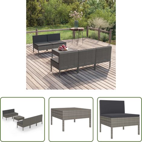 Gartenlounge -  6-tlg. Garten-Lounge-Set mit Auflagen Poly Rattan Grau (1/5)