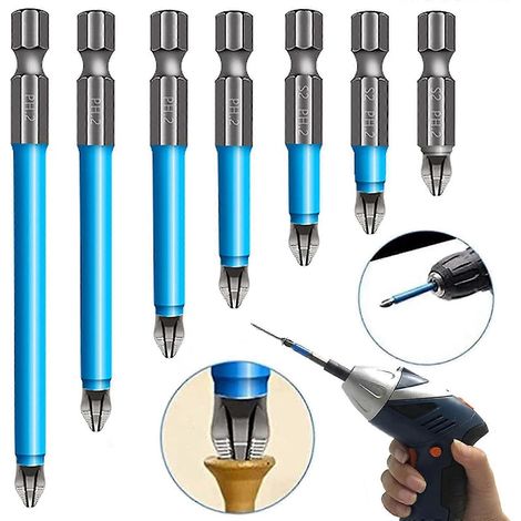 Lot de 7 embouts de vissage magnétiques antidérapants à queue hexagonale, durables et légers, pour tournevis électriques. (1/5)