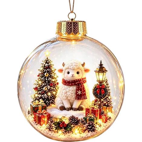 Boule à neige lumineuse en acrylique transparent, décoration de Noël à suspendre au sapin, motif animaux : hérisson, pingouin, panda et mouton. (1/5)